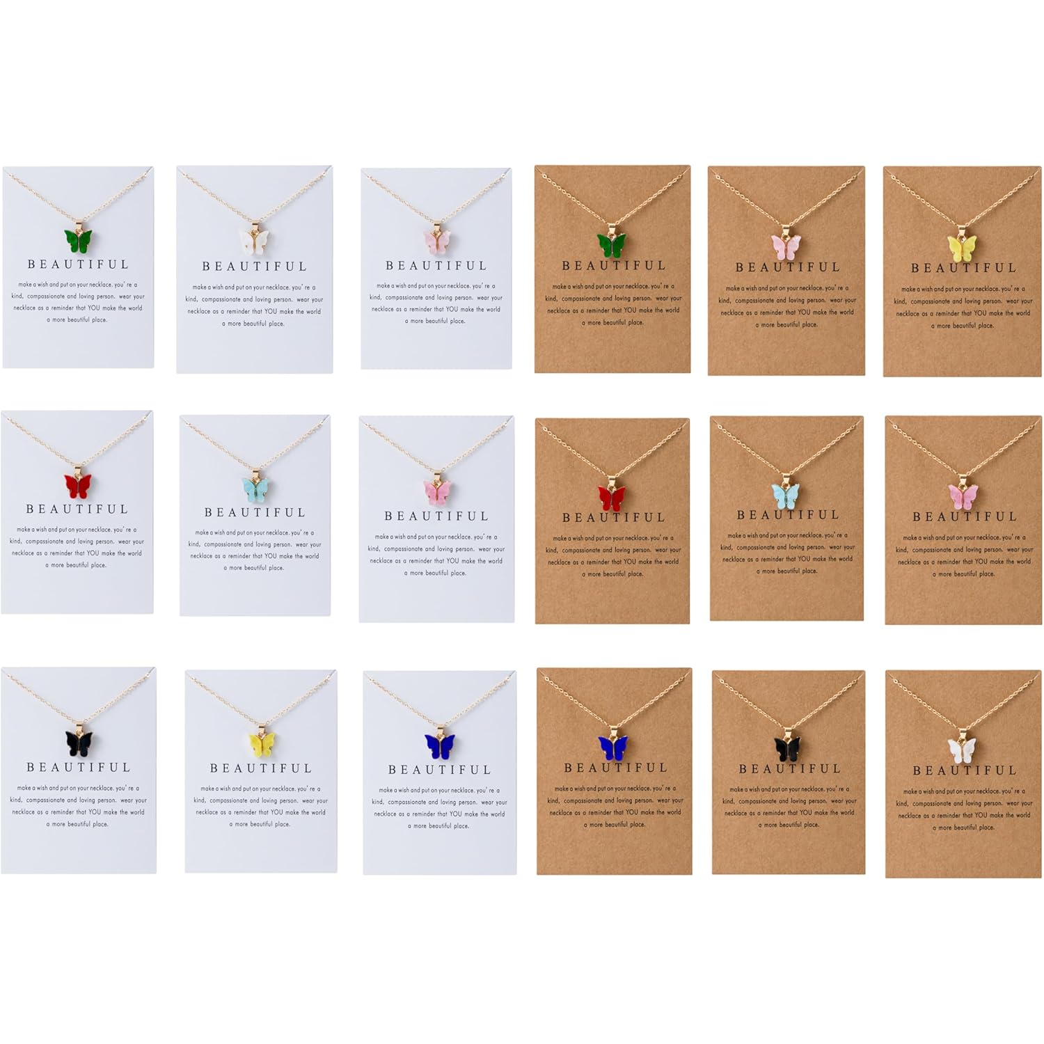 LOTSOF 18 Piece Butterfly Pendant Necklace Set, Colorful Acrylic Chain Necklaces for Women, Bohemian Jewelry Gift