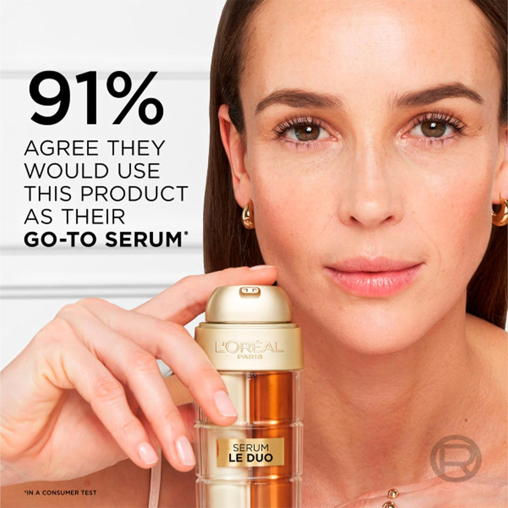 L'Oreal Paris Age Perfect Serum Le Duo, Brightening, Firming And Anti-Aging Serum For Face With Collagen Peptide, Niacinamide, Vitamin C And B3, 1 Fl Oz + Sample