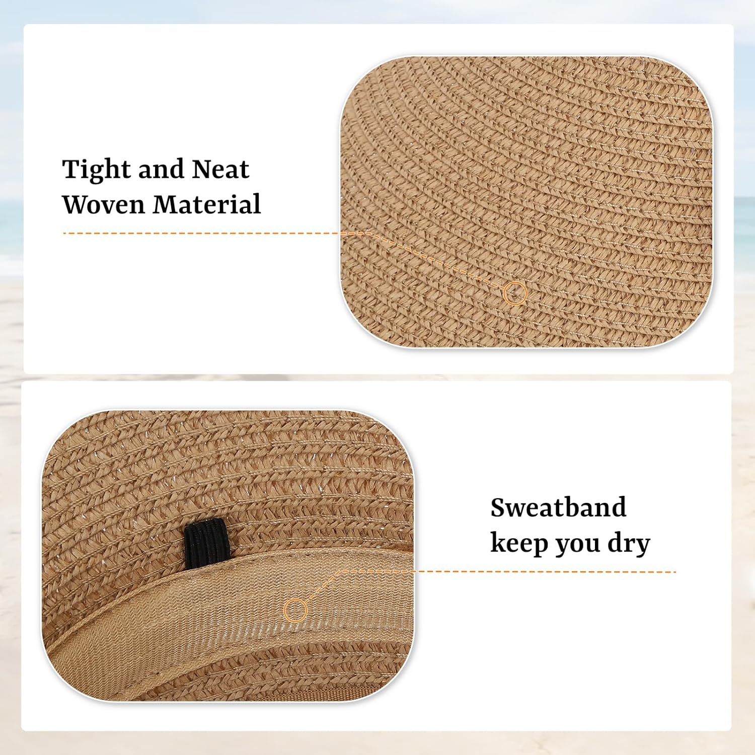 Oweisong Sun Visor Hat for Women Summer Straw Beach Hats Packable Wide Brim Hat with Ponytail Hole Beach Essentials