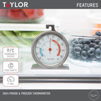 Taylor 5924 Large Dial Kitchen Refrigerator And Freezer Analog Thermometer, 3-Inch Dial, Easy To Read, Silver Finish, Accurate Temperature Monitoring