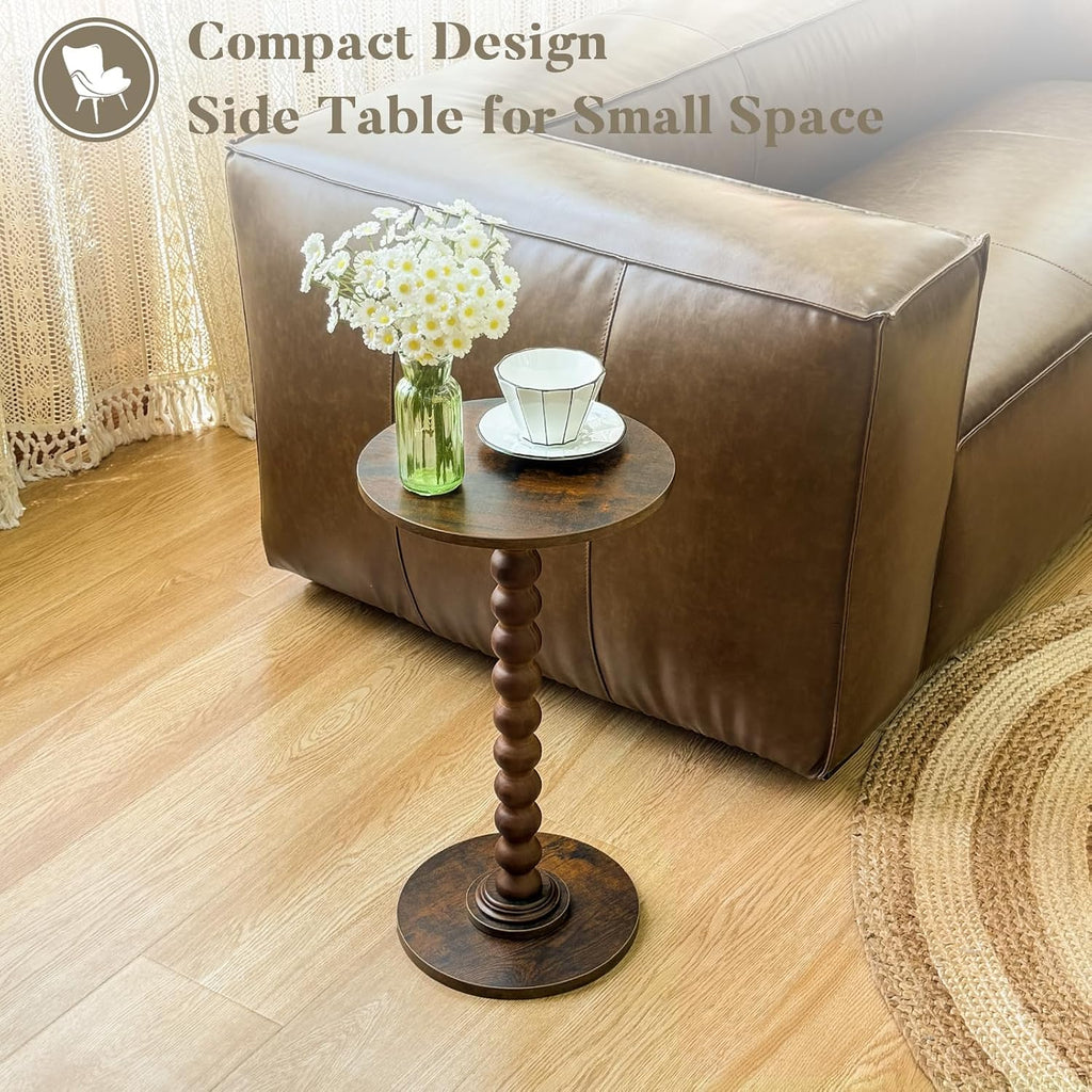 Round Side Table, Small Drink Table For Small Spaces, Modern Accent Nightstand With Solid Wood Leg For Living Room, Bedroom, Corners, And Office (Rustic Brown)