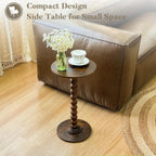 Round Side Table, Small Drink Table For Small Spaces, Modern Accent Nightstand With Solid Wood Leg For Living Room, Bedroom, Corners, And Office (Rustic Brown)