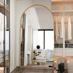 Lft Huimei2Y Arched Full Length Mirror, 76.4"X37" Oversize Full Body Floor Tempered Mirror With Aluminum Alloy Frame For Living Room, Bedroom, Gym, Gold