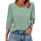 Ofeefan Womens Tops 3/4 Sleeve With Buttons Dressy Casual Blouses Summer Outfits Beach Vacation Plus Size Spring Clothes