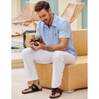 Coofandy Mens Button Down Short Sleeve Shirt Casual Shirts Summer Beach Textured Shirts With Pocket