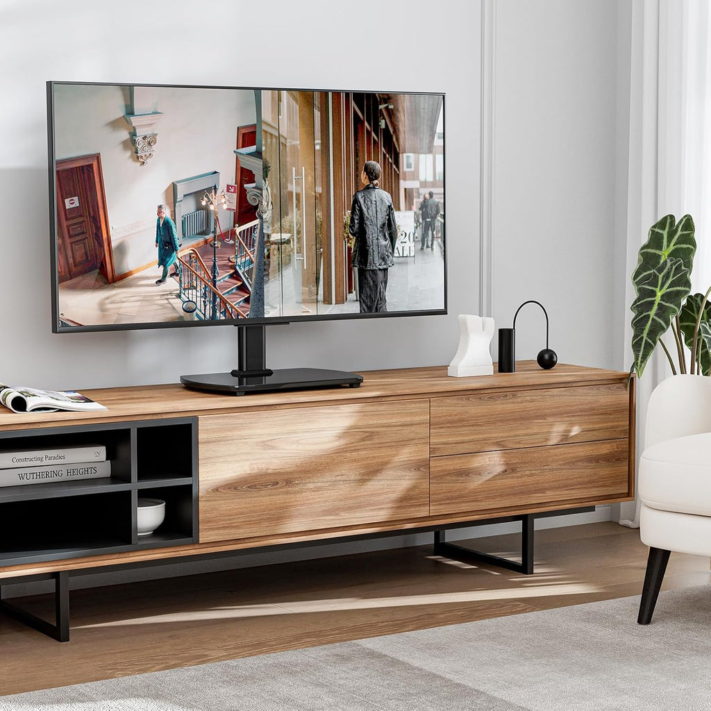 Universal Tv Stand For 27-60 Inch Tvs With Swivel Mount, Height Adjustable Table Top Tv Stand Mount, Heavy Duty Tempered Glass Base, Tv Pedestal Stand Holds Up To 88 Lbs, Vesa 400X400Mm