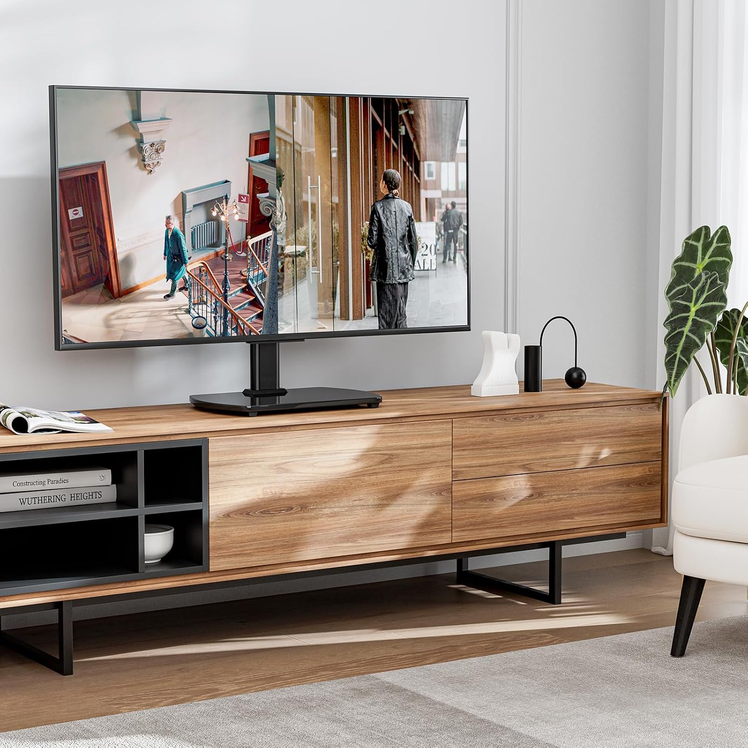 Universal Tv Stand For 27-60 Inch Tvs With Swivel Mount, Height Adjustable Table Top Tv Stand Mount, Heavy Duty Tempered Glass Base, Tv Pedestal Stand Holds Up To 88 Lbs, Vesa 400X400Mm