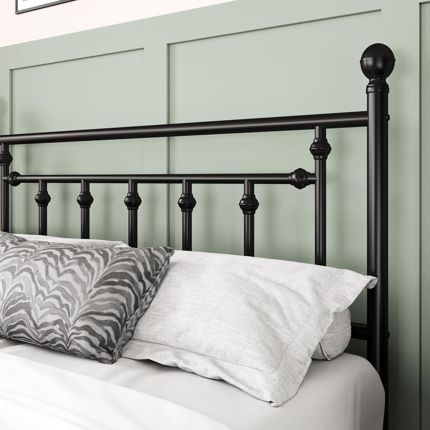 Allewie 14 Inch Queen Size Metal Platform Bed Frame With Victorian Vintage Headboard And Footboard/Mattress Foundation/Under Bed Storage/No Box Spring Needed/Easy Assembly/Noise Free/Black