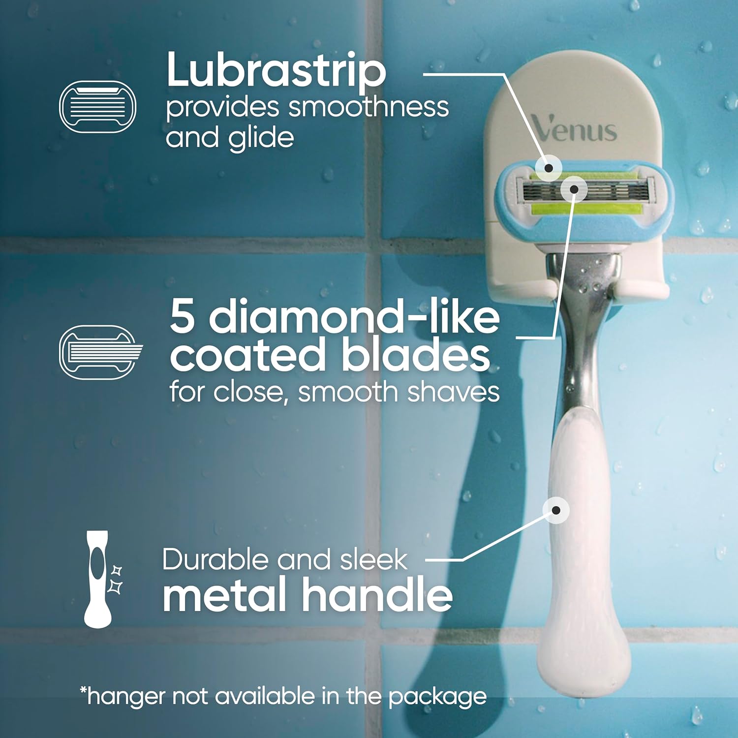 Gillette Venus Extra Smooth Razor for Women, Includes 1 Reusable Razor Handle + 4 count 5-Bladed Razor Refills, Women's Razor with Durable Metal Handle and Shower Holder