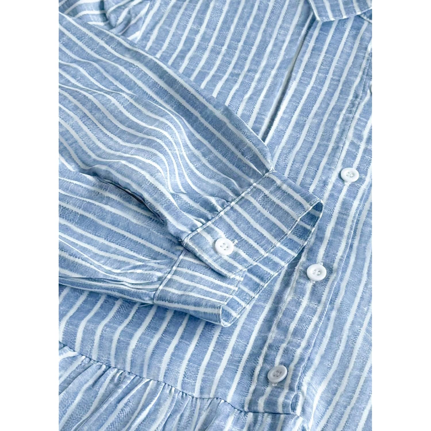 Xnc Women'S Blue And White Striped Shirt Maxi Dress 2026 Spring Fashion Collared Boho Breezy Print 3/4 Sleeve Long Dresses