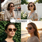 FEISEDY Cat eye Sunglasses with Polarized and UV400 Protection for Women, Retro Stylish for Driving Fishing and Party B0428 Champagne Frame + Tea Lens