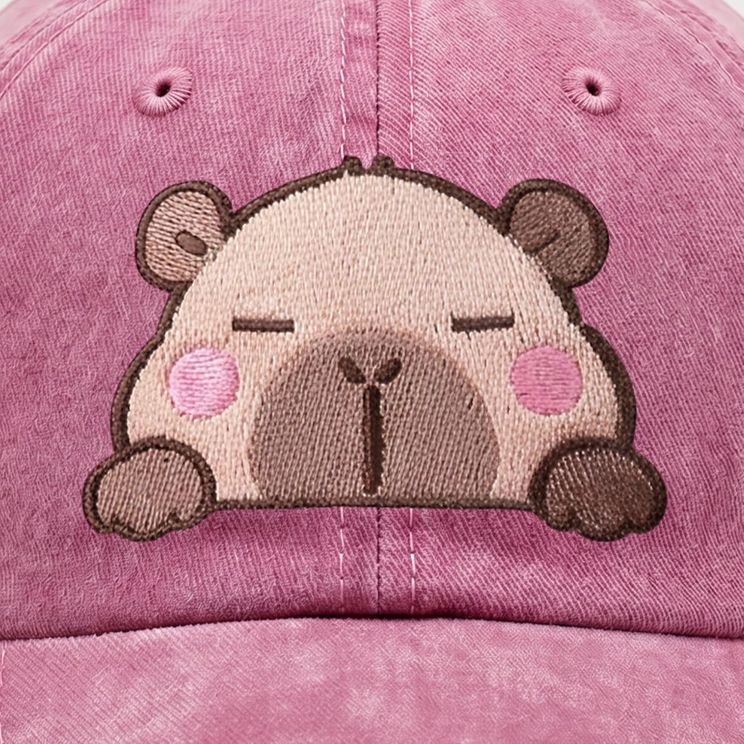 Capybara Gifts for Men Women Funny Capybara Embroidered Baseball Cap Capybara-washed Pink