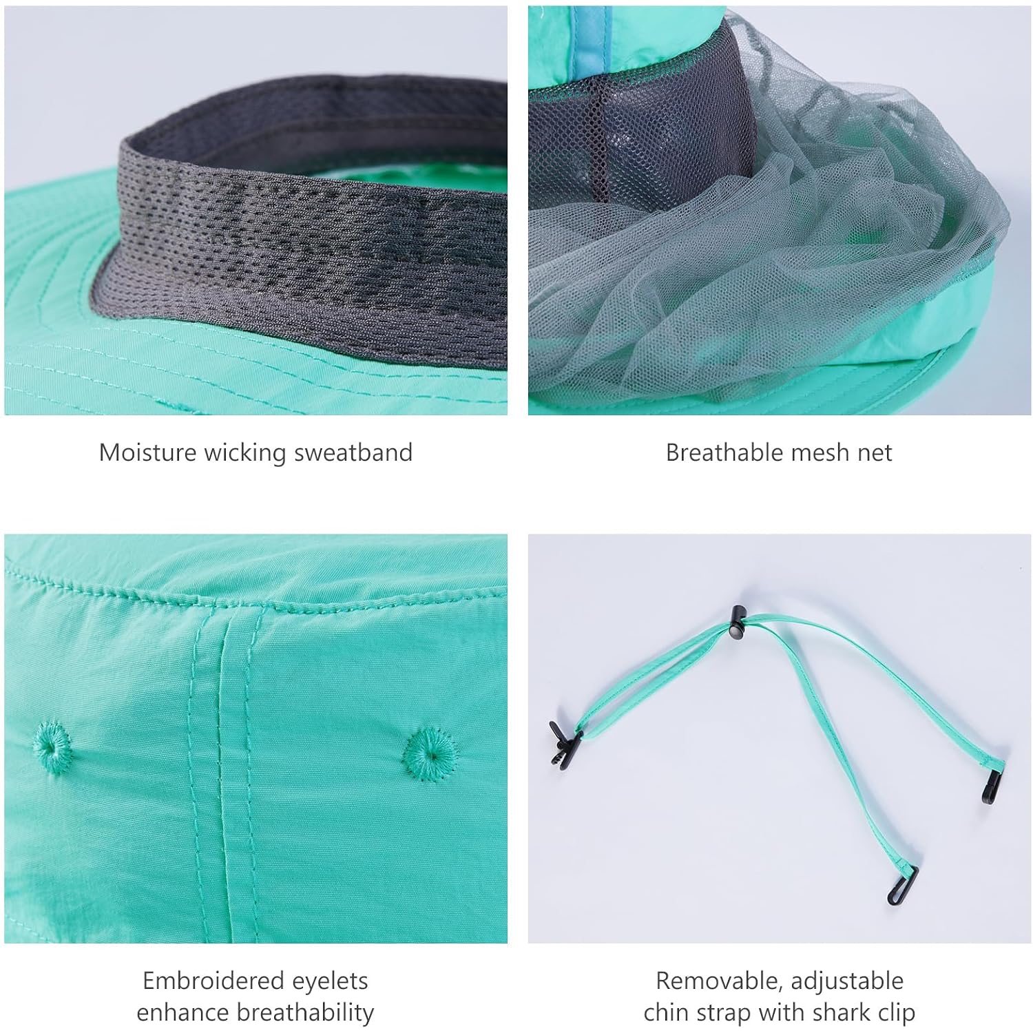 BASSDASH UPF 50+ Mosquito Sun Hat with Hidden Head Net and Neck Flap for Men Women Outdoor Fishing Hiking Camping Turquoise