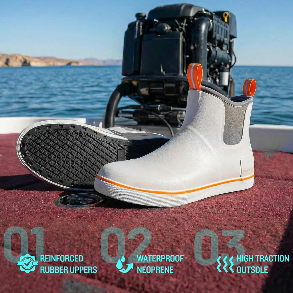 Furuian Men'S Deck Boots Fishing Boots Waterproof Rain Boots Ankle Booties Slip On Neoprene Rubber Footwear Chelsea Boots Men Botas Para Hombre For Gardening Fishing Boating Camping Sailing