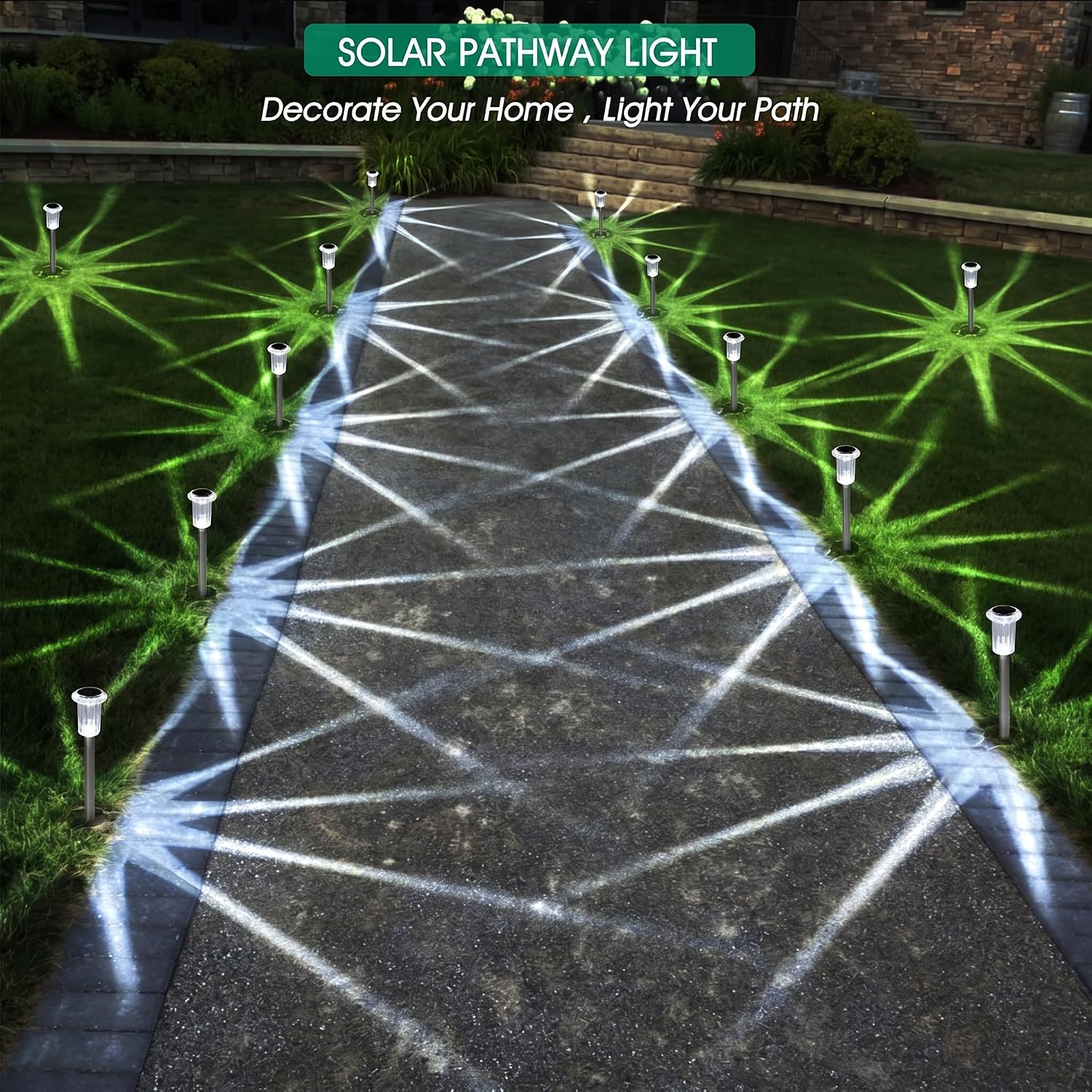 Solar Outdoor Lights, 10 Pack Waterproof Stainless Steel Solar Stake Lights For Pathway Garden Yard Path Walkway Driveway Lawn Patio Outside Decor, Cool White