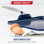 Blue Diamond 11" Nonstick Square Griddle Pan, Non Toxic PFAS-Free Diamond Ceramic, Dishwasher & Oven Safe, Even Heating, Metal Utensil Safe, Warp Control, Blue