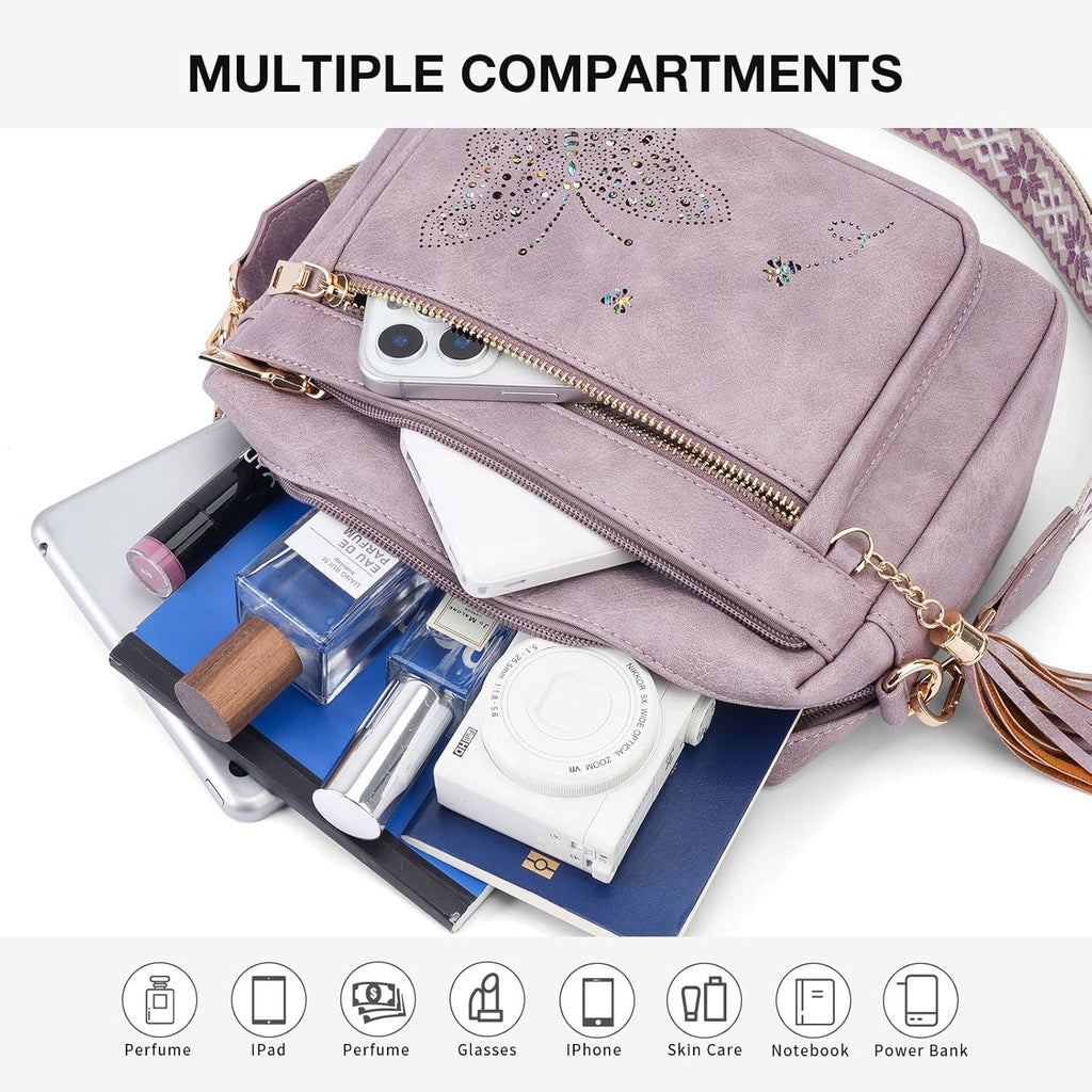 KITEVIUN Crossbody Bags for Women Trendy Leather Crossbody Purse Shoulder Handbags Butterfly Design