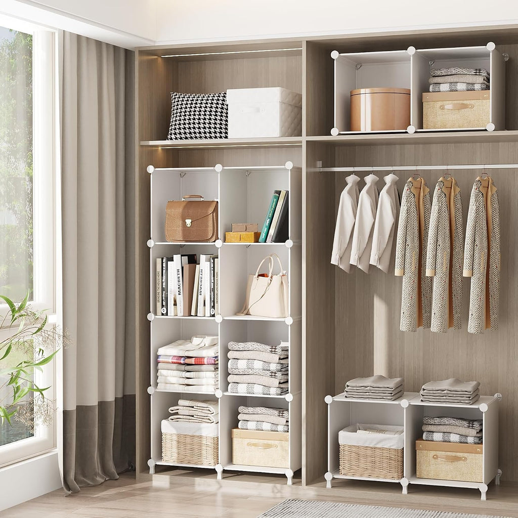 Awtatos Cube Storage Organizer, Storage Cubes Shelves Bookshelf, 6 Cube Closet Organizers And Storage, Diy Stackable Plastic Clothes Organizer Shelving For Bedroom, Home, White