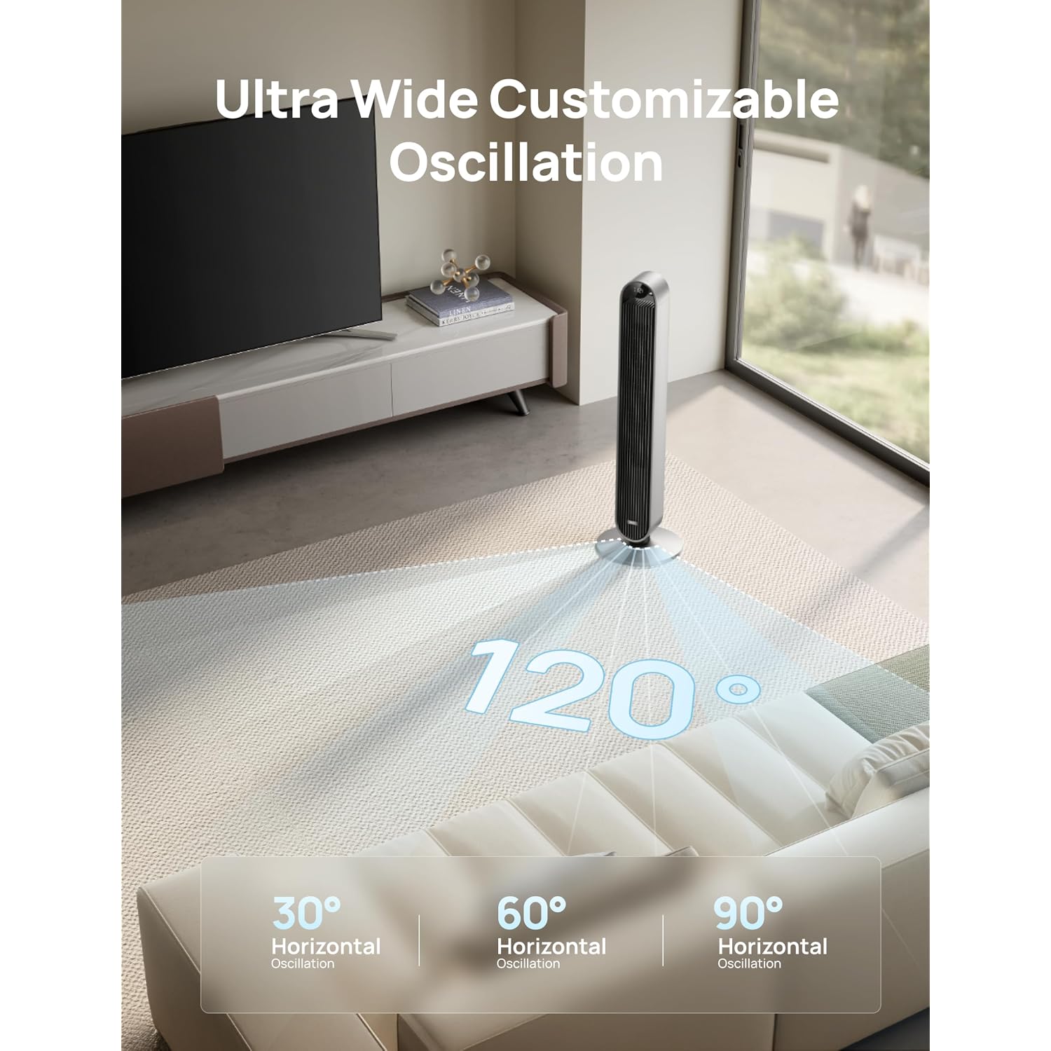 Dreo Smart Tower Fan For Bedroom, 120° Oscillating Fan, 20Db Quiet Dc Motor | 28Ft/S Airflow, 12 Speeds, 4 Modes Bladeless Standing Fan, 12H Timer Cooling Fan For Home, Living Room, App & Alexa Control