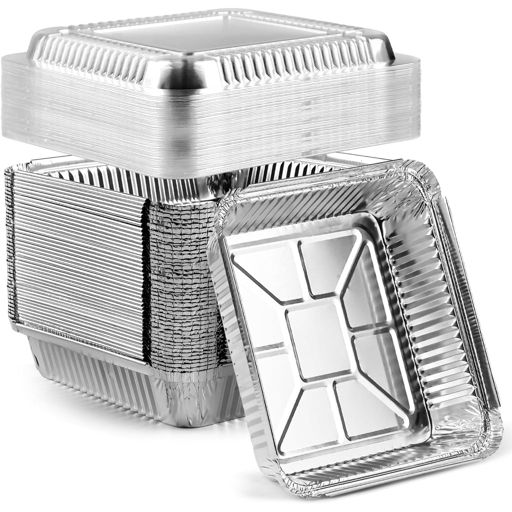 40 Pack 8x8 Inch Aluminum Pans with Clear Plastic Lids - Square Baking Cake Pans - Foil Pans with Lids - Disposable Food Containers Great for Cooking, Heating, Storing, Prepping Food