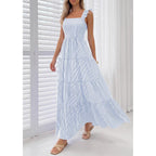 Prettygarden Womens 2026 Summer Casual Maxi Dresses Striped Square Neck Sleeveless Boho Flowy Sundress Beach Vacation Clothes