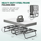 Folding Bed With 5 Inch Mattress, 75” X 38” Portable Rollaway Bed With Memory Mattress And Metal Frame For Adults,Guest, Twin Size,Cot Size
