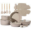 CAROTE 19pcs Pots and Pans Set Non Stick, Nonstick Cookware Set Detachable Handle, Induction Kitchen Cooking Sets with Removable Handle, RV Kitchen, Oven Safe, Taupe