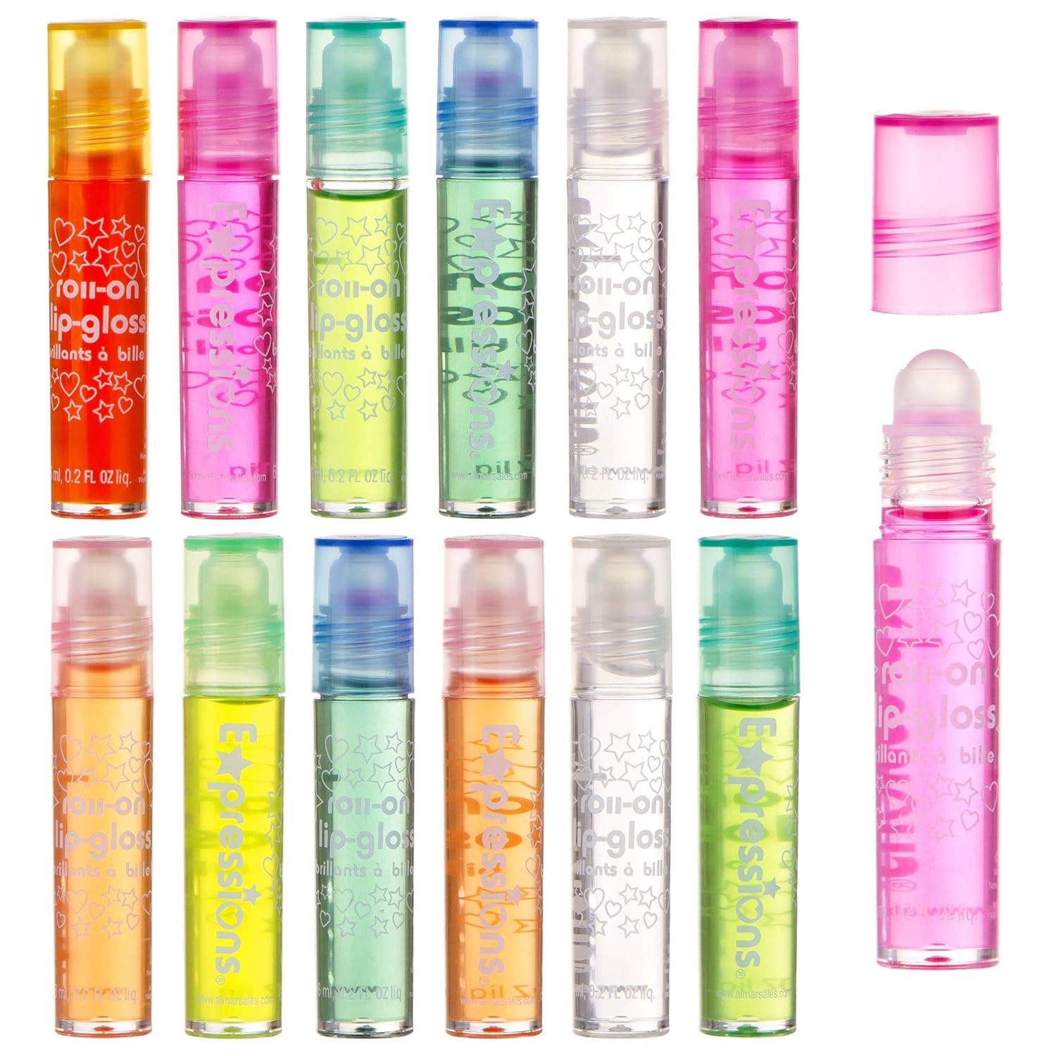 Expressions girl 12pc Roll-On Lip Gloss Set with Carrying Case – Fruity Non-Toxic Glossy Lip Makeup for Kids & Teens | Kid-Friendly Party & Best Friends Gift Set for Girls – So Fun