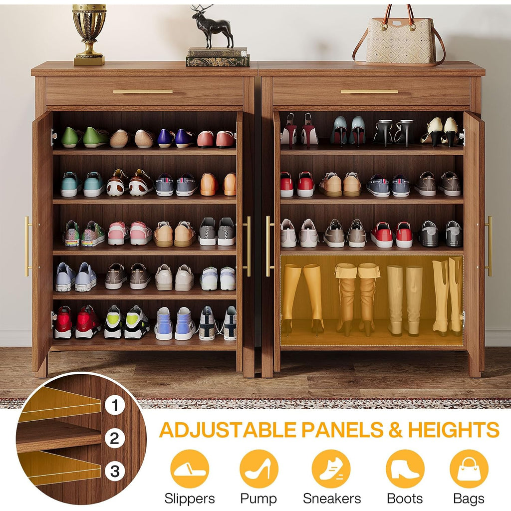Tribesigns Shoe Cabinet, 5-Tier Shoe Storage Cabinet With Louvered Doors And Drawer, Freestanding Wooden Shoe Rack Organizer With Adjustable Shelves For Entryway, Hallway, Closet, Brown