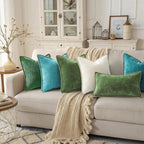 Decoruhome Fall Chenille Soft Cozy Throw Pillow Covers 12X20 Set Of 2, Modern Farmhouse Boho Velvet Decorative Pillow Cases With Stitched Edge For Couch Sofa Bed Home Decor, Forest Green