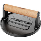 Smash Burger Press, Pre-Seasoned Cast Iron Hamburger Smasher, 2 Lb Heavy-Duty Grill Bacon Meat Press Tool With Wood Handle, 6.6”