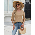 Rapbin Womens 3/4 Sleeve Tops V Neck Casual Shirts Trendy Embroidered Lace Blouses Boho Summer Vacation Clothes