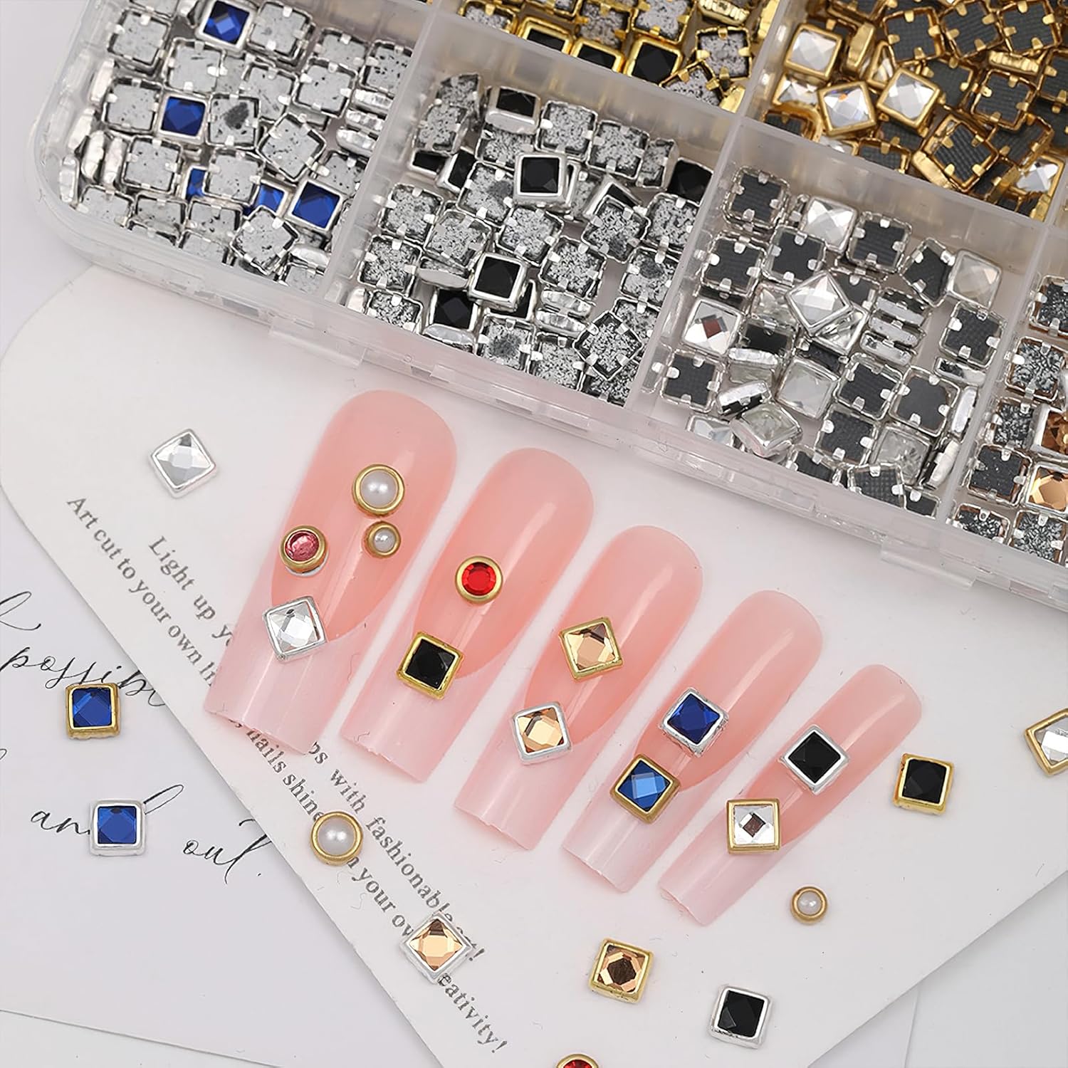 Luxury 3D Nail Charms Rhinestones Metal Jewelry Nail Decoration Colorful Shiny Diamonds Nail Gems Vintage Pendants Nail Supplies for DIY Studs Nail Decor 12 Grids