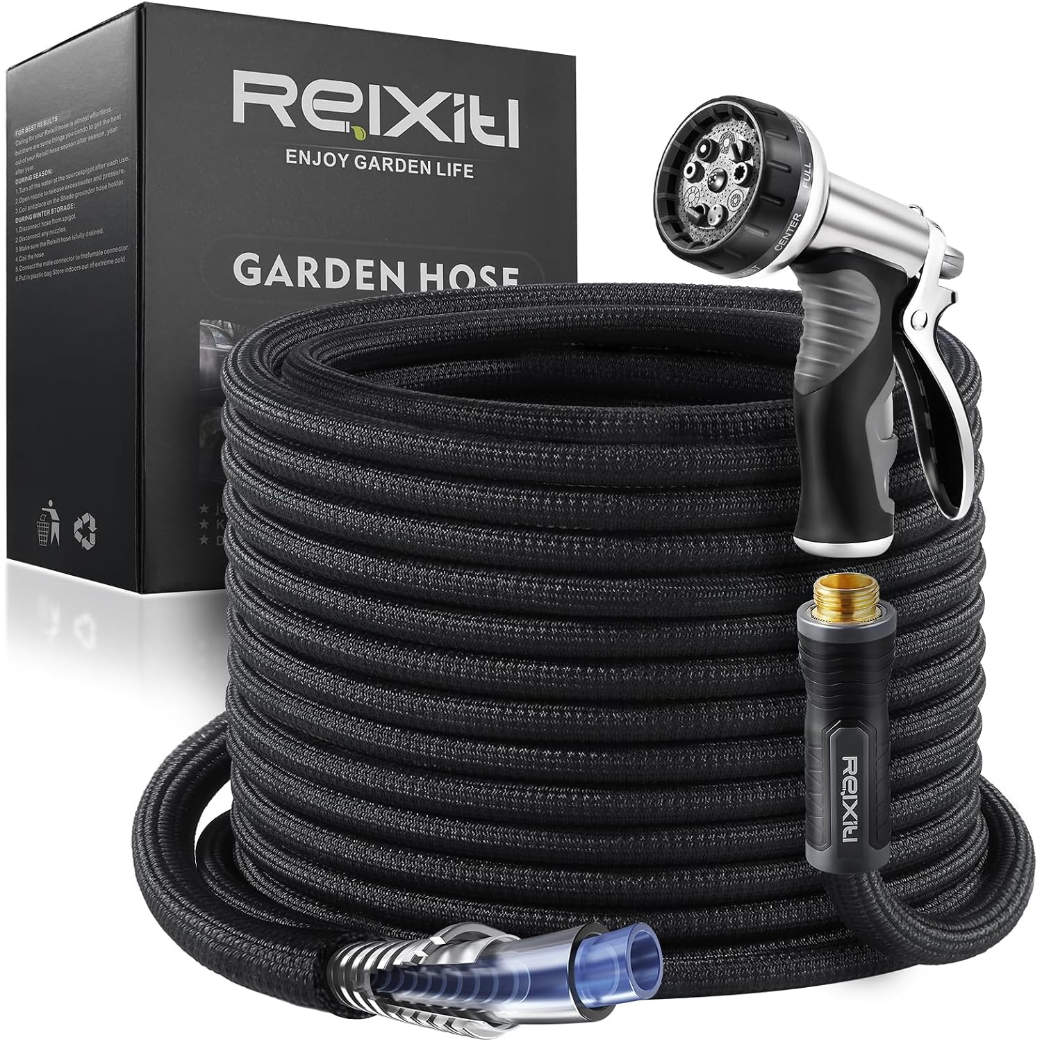 Garden Hose, Flexible Water Hose, Ultra Lightweight Non-Expanding Hose With 10 Function Sprayer, Leak Proof, Pressure Resistant For Yard, Outdoor (Black, 50Ft)