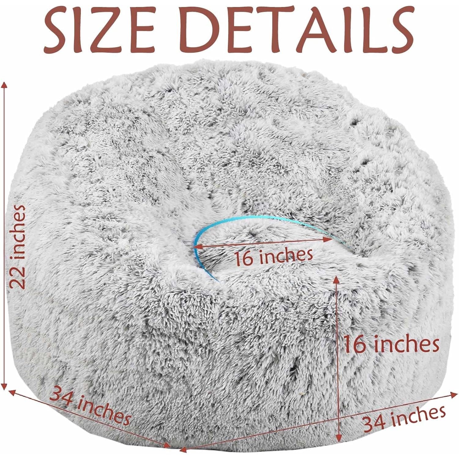 Plush Faux Fur Bean Bag Chairs, Memory Foam Filled Sofa Chair Shape Bean Bag For Adults/Teens/Kids, Ultra-Soft Lazy Sofa For Living Room Bedroom College Dorm, Grey