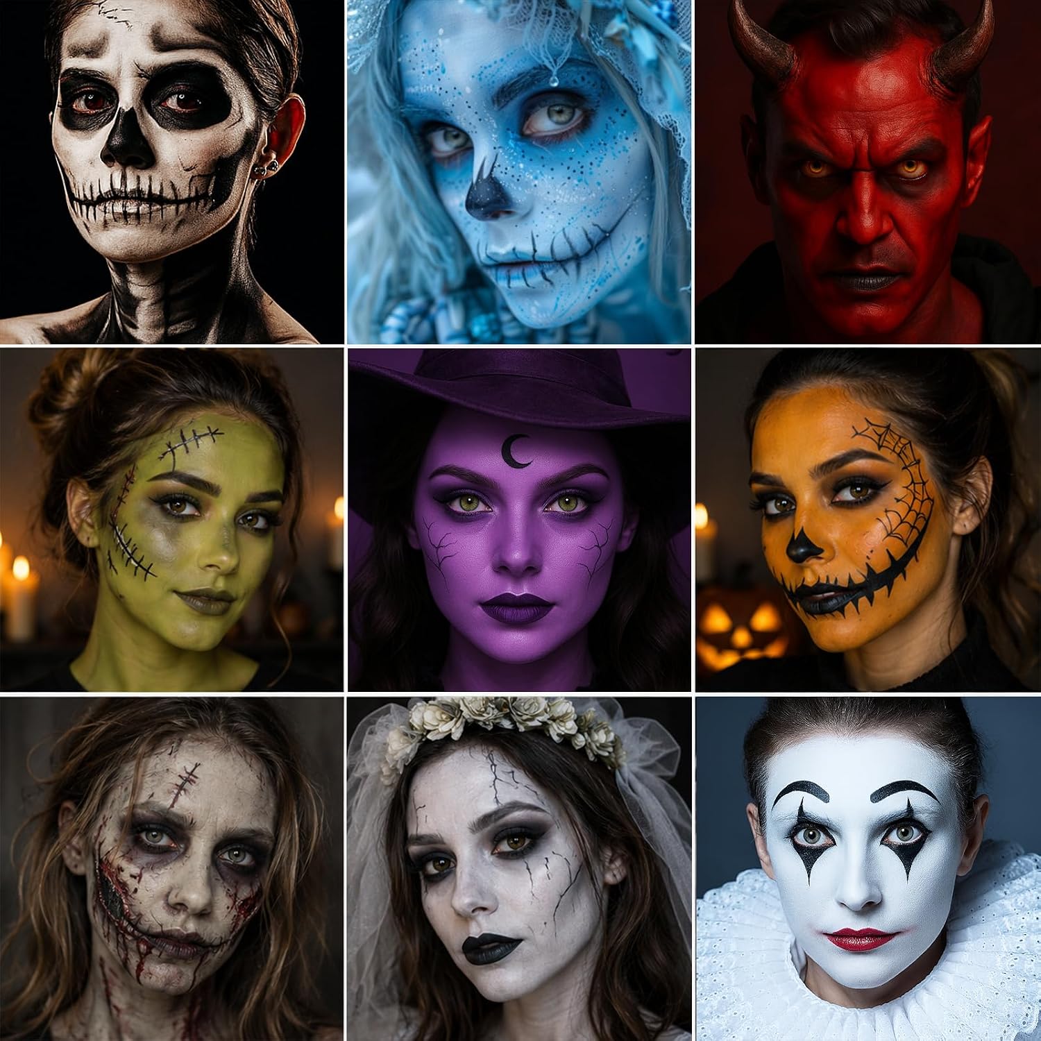 Ucanbe Montmartre Body Face Paint Oil Palette + 10Pcs Brushes Set,Large Deep Pan Face Painting Kit For Halloween Cosplay Party Artist Costume Festival Sports 168G