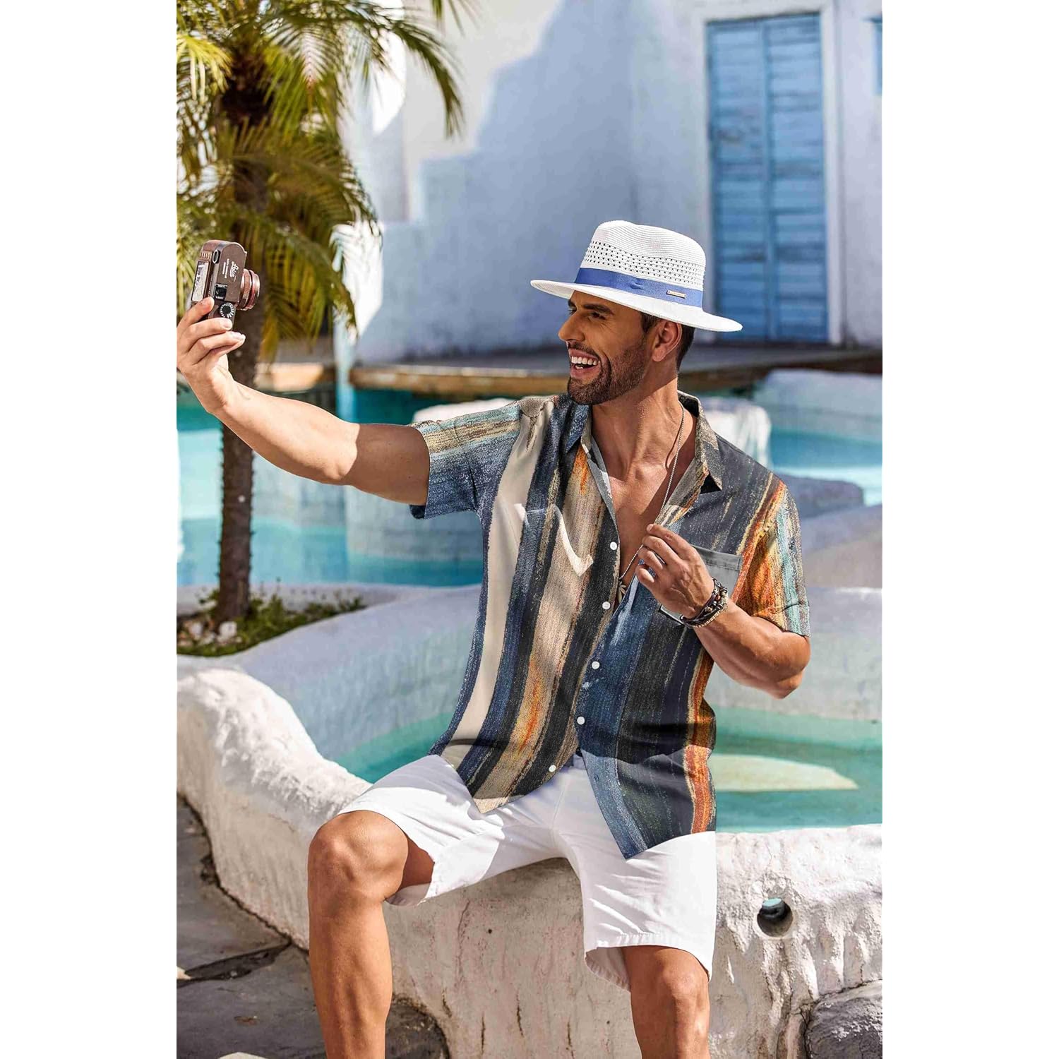 Coofandy Men'S Hawaiian Shirt Short Sleeve Floral Button Down Shirts Tropical Holiday Beach Shirts
