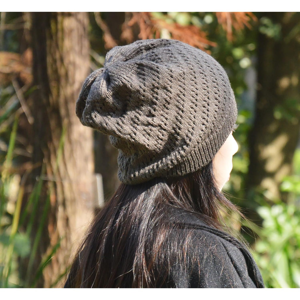 Thin Crochet Beanie Hat for Women Summer Winter Fall Mesh Slouchy Knit Hats Lightweight Crochet Caps Black+dark Gray