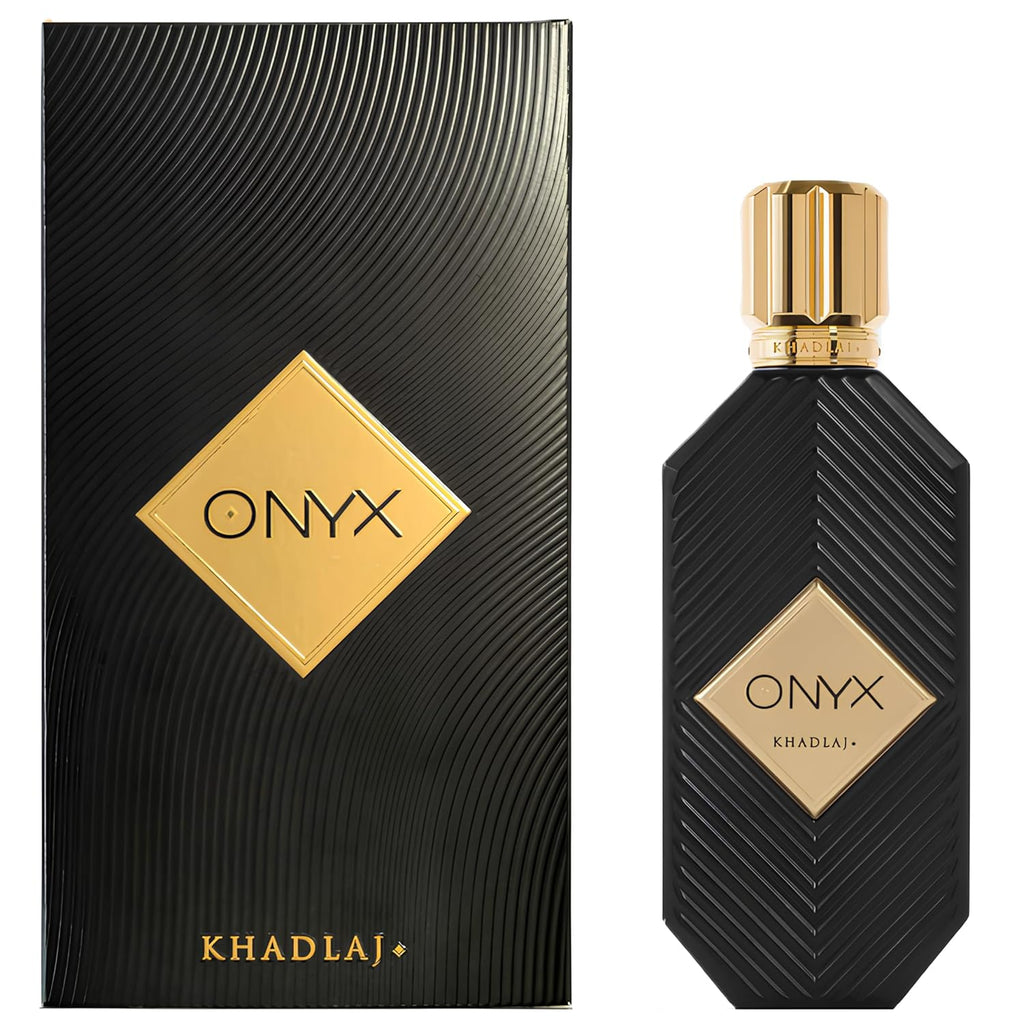 Khadlaj Onyx Gold – Aromatic, Sweet, Powdery, Musky – Eau de Parfum Spray Long-Lasting Fragrance for Unisex, 3.4 Ounce / 100ml