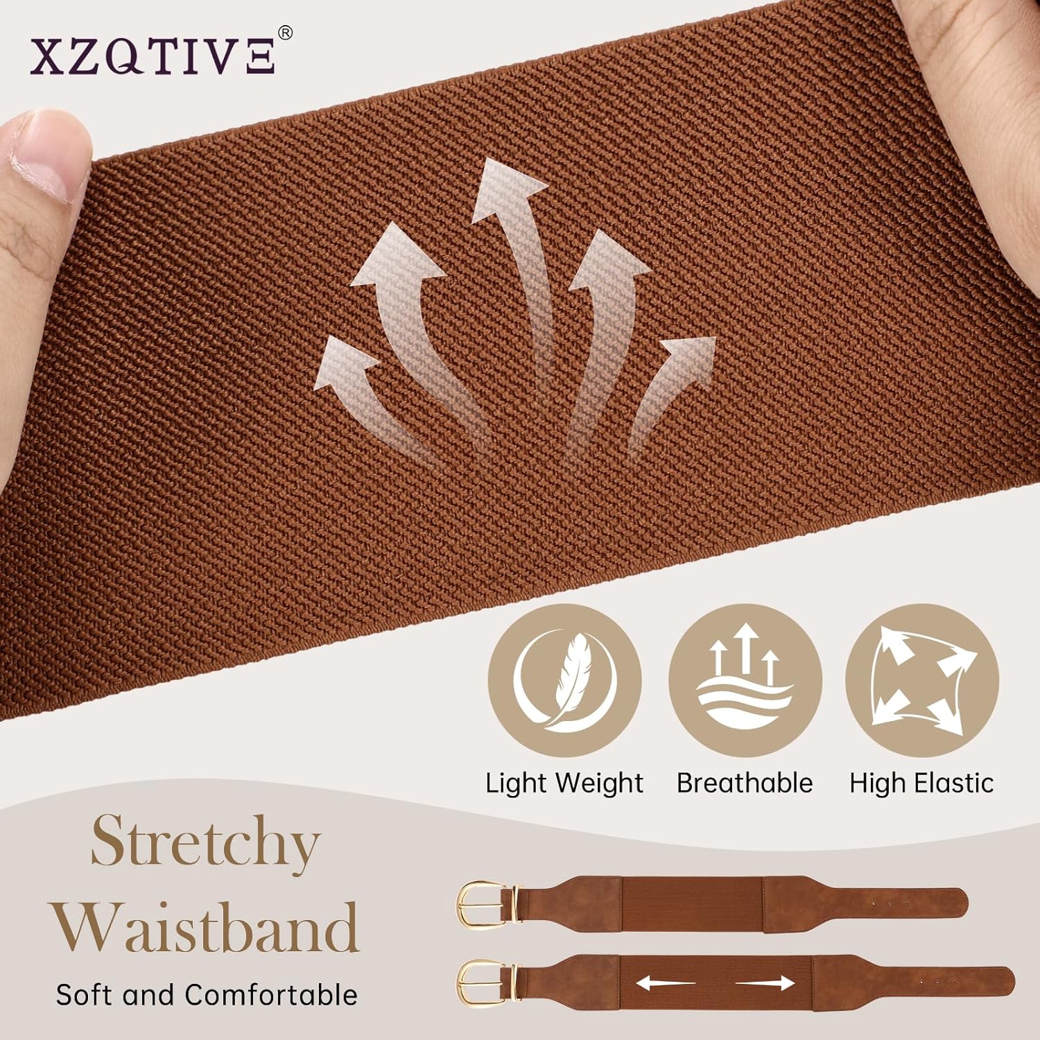 XZQTIVE Women Wide Elastic Waist Belt for Dresses Fashion Cinch Belts Stretchy Waistband with Gold Buckle