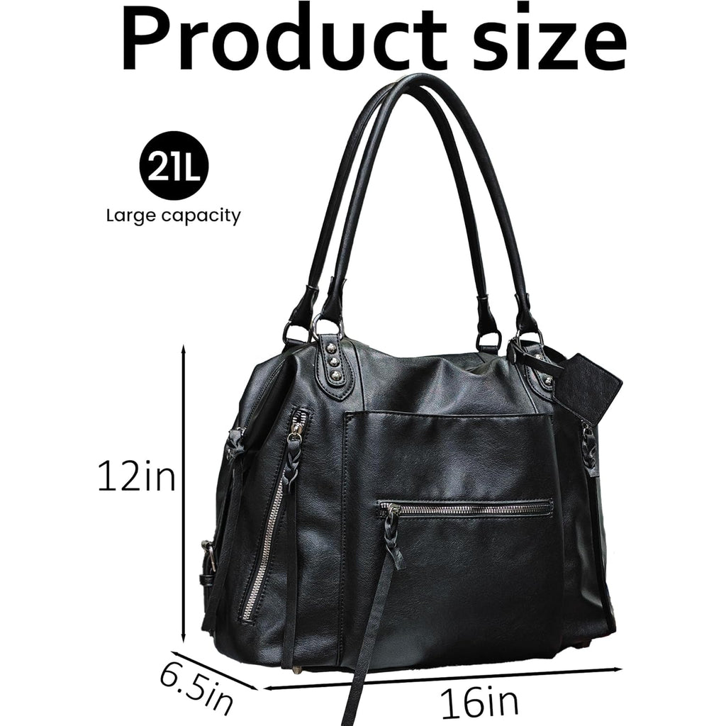 Women's Large Tote Bag City Tote Bag Purse with Zipper Women Vegan Leather Hobo Handbags with Adjustable Strap