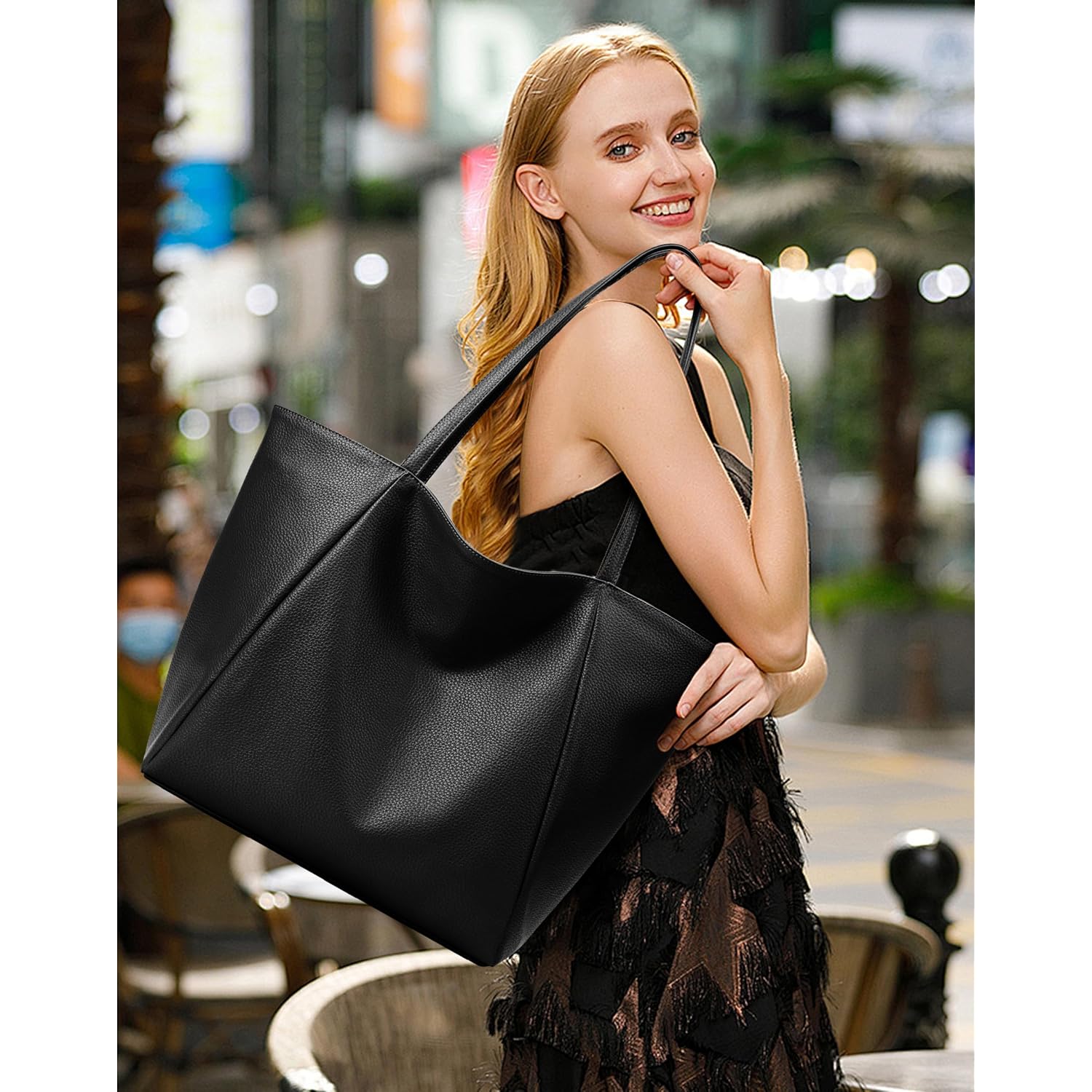 Kalidi Large Tote Bag Vegan Leather Casual Zipper Work Bag Weekender Hobo For Women 16L Oversize Shoulder Travel Purse