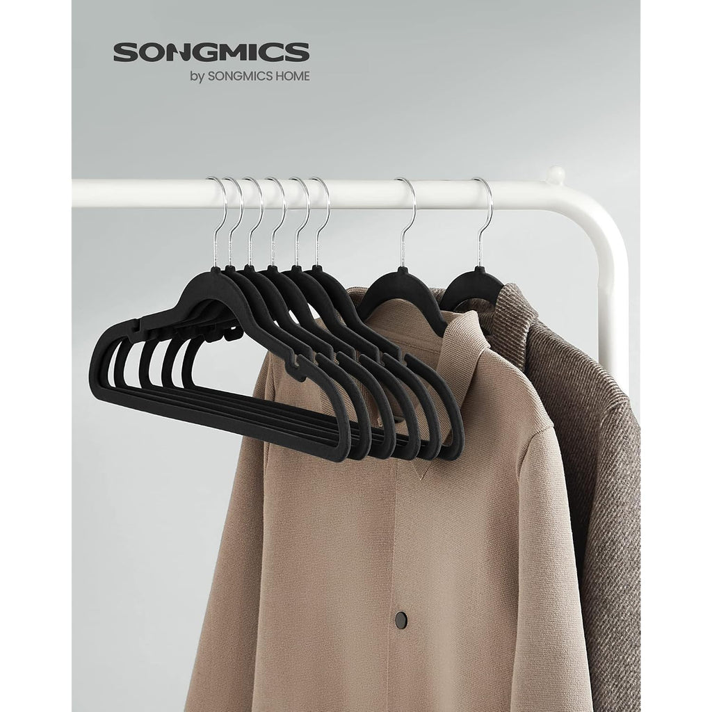 Songmics Velvet Hangers 50 Pack, Non-Slip Clothes Hangers, With Shoulder Notches, Pants Bar, 360° Swivel Hook, Space-Saving, For Closet, Ink Black Ucrf029B05