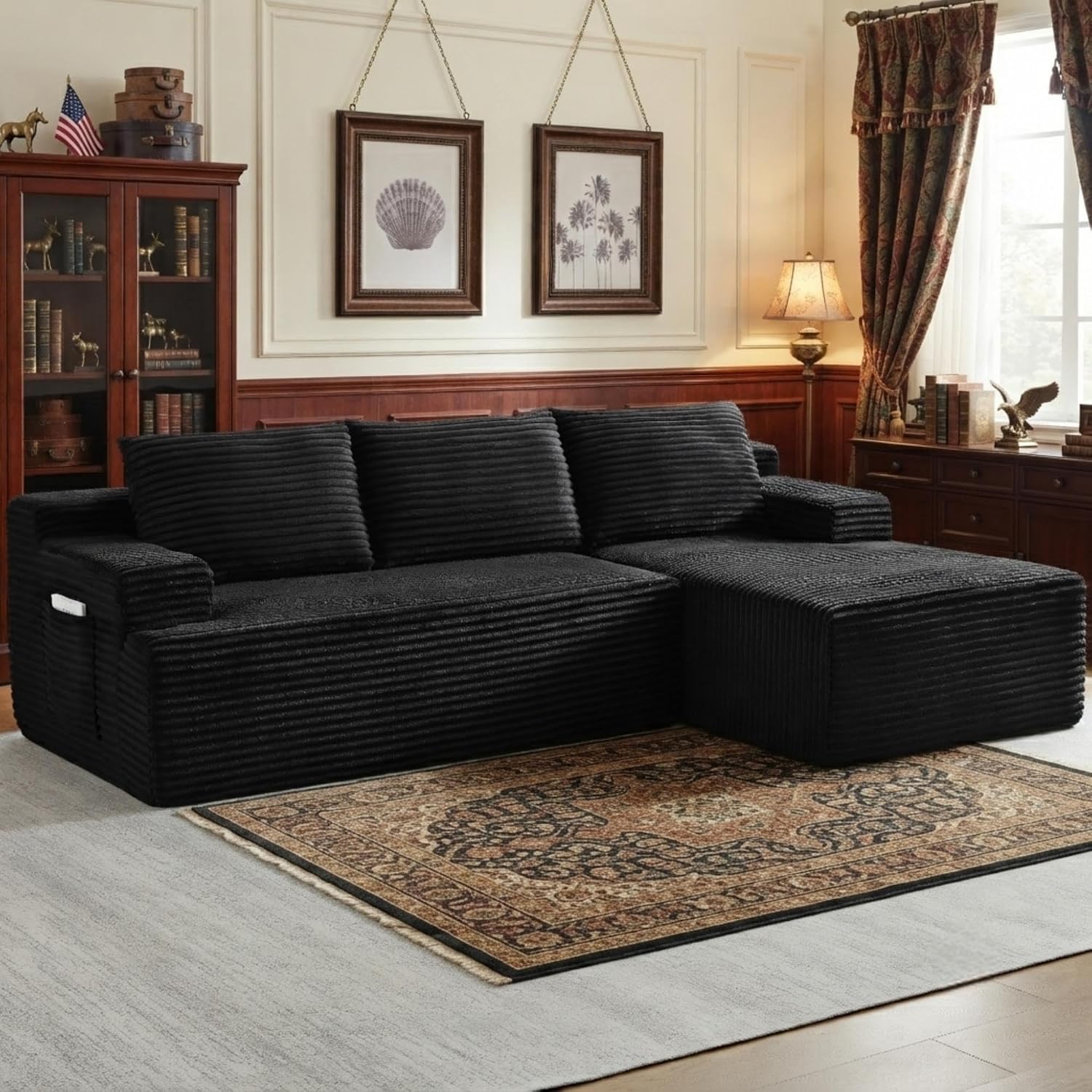 96" L Shaped Sectional Sofa Boneless Cloud Couch For Living Room - Corduroy Memory Foam Modular Sofa Compression Couches With Deep Seat For Living Room Bedroom, No Assembly