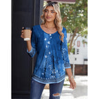 Zeagoo 3/4 Sleeve Tops for Women Crew Neck Blouses Pleated Casual Shirts Fall Work Clothes 2026