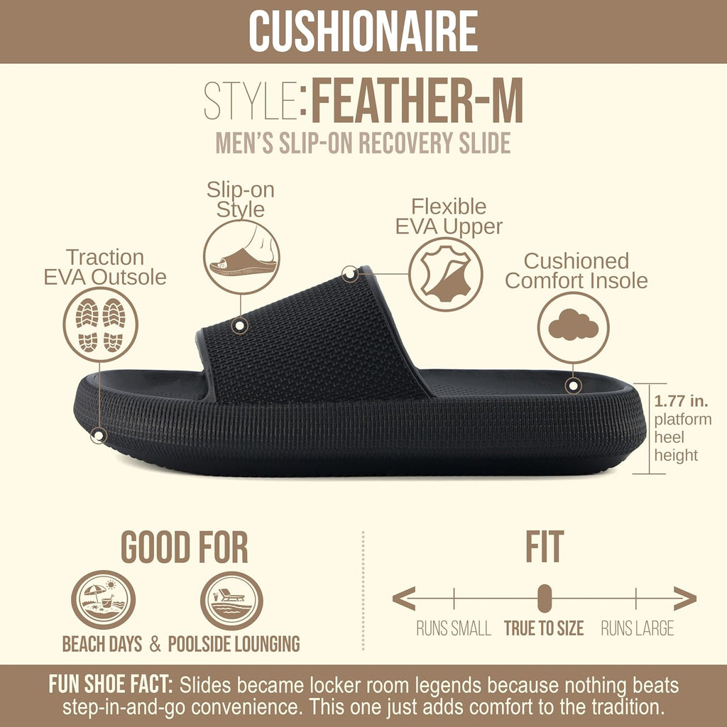 Cushionaire Feather Eva Mens Sandals – Slip On Recovery Slides, Lightweight Water Shoes For Men