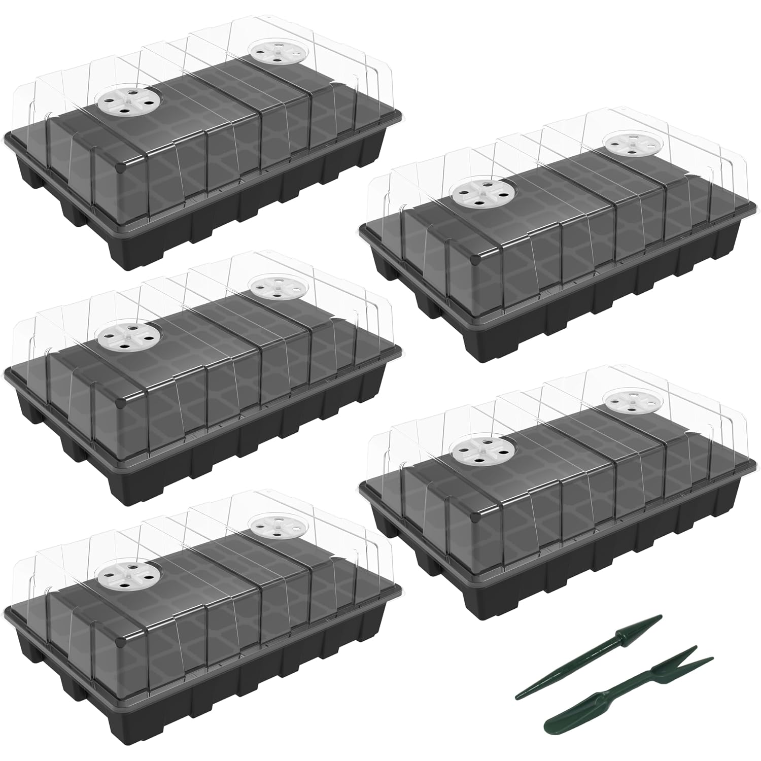 Gardzen 5-Set Seed Starter Tray Kits, Durable Plant Germination Trays With Humidity Vented Domes And Bases, Ideal For Seed Starting, Indoor Gardening, And Greenhouse (Total 200 Cells)