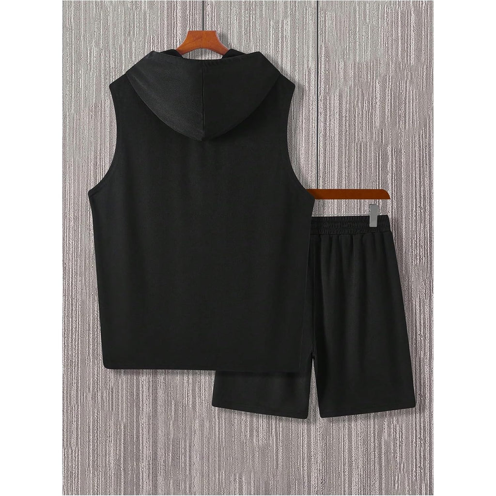 Oyoangle Men'S Sleeveless Workout Hoodie And Shorts Set 2 Piece Outfits Hooded Tank Tops Gym Tracksuit Sweatsuits