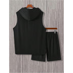 Oyoangle Men'S Sleeveless Workout Hoodie And Shorts Set 2 Piece Outfits Hooded Tank Tops Gym Tracksuit Sweatsuits