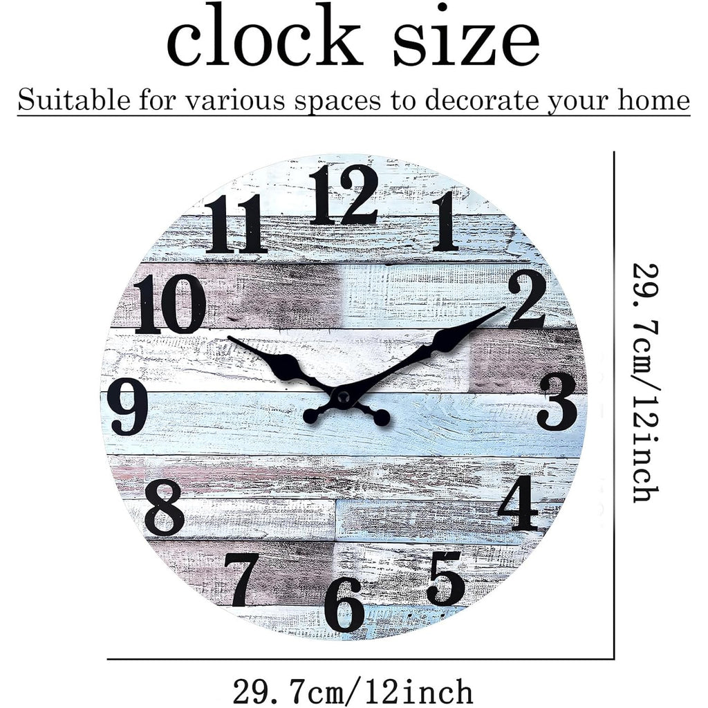 Xnm Blue Wood Wall Clocks Battery Operated 12 Inch | Farmhouse Wall Clocks For Living Room Bedroom Kitchen Office Decor Analog Rustic Wall Clock Silent (Mdf No Solid Wood)